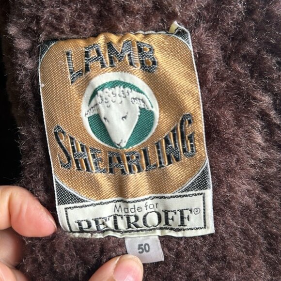 Vintage lamb shearling petroff brown double breasted coat size medium - Picture 7 of 12